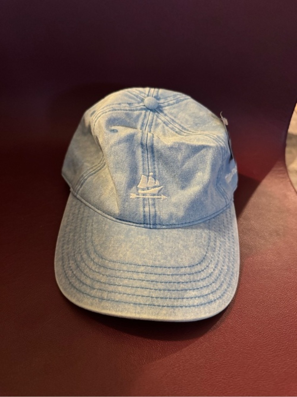 NWT Tillamook Light Blue Denim Washed Cotton Cap with Embroidered Sailboat